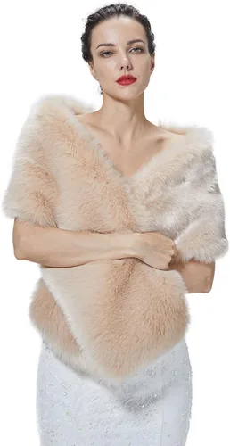 Vista 4 de BEAUTELICATE Chal de piel sintética para mujer, abrigo de piel suave para eventos de boda de invierno