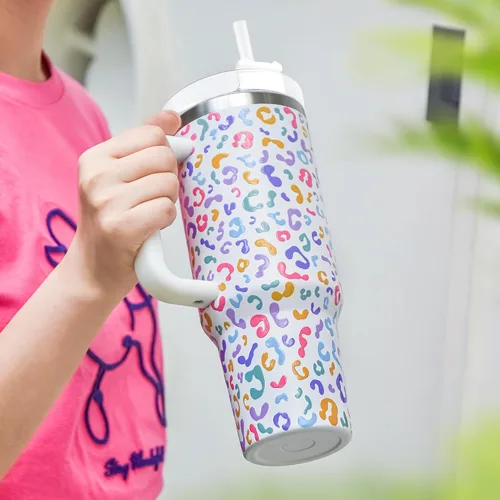 Vista 6 de Sweet Grain - Vaso de 40 onzas con asa y pajita, mantiene las bebidas frías hasta 24 horas, vaso aislado al vacío de acero inoxidable con diseño