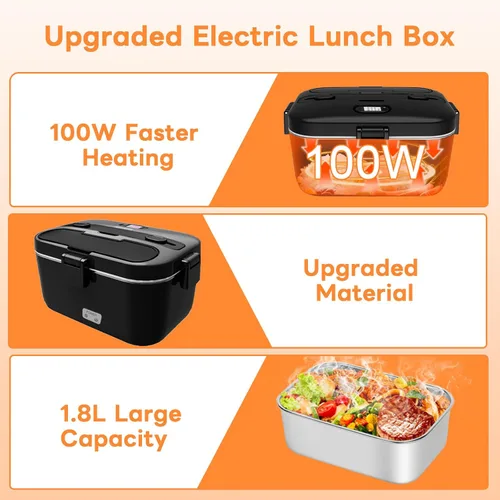 Vista 5 de DUPASU Fiambrera eléctrica calentador de alimentos: Fiambrera térmica de 100 W para adultos, lonchera portátil de calentamiento rápido de 1.8 L