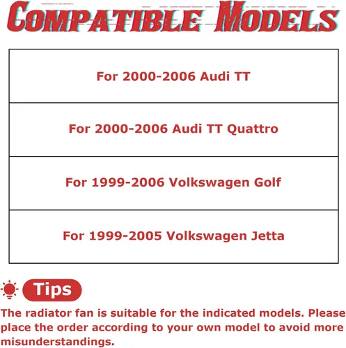 Vista 9 de PartsFlow Ventilador de enfriamiento del radiador izquierdo para Audi TT/TT Quattro 2000-2006 para Volkswagen Golf 1999-2006 para Volkswagen Jetta