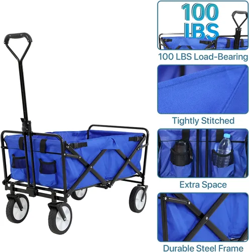 Vista 8 de Carrito plegable portátil plegable para playa, carrito de deportes al aire libre, camping, carrito de utilidad resistente con asa ajustable