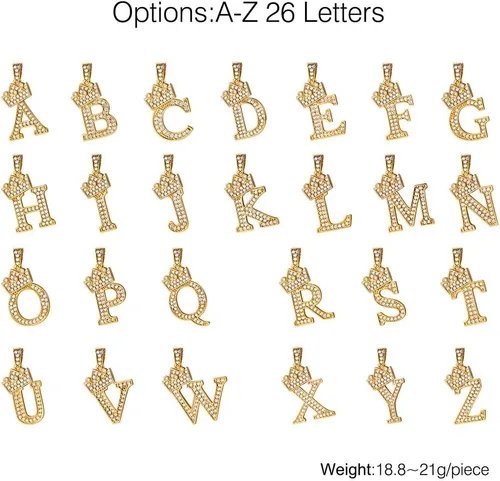 Vista 7 de U7 Collar con inicial de la A a la Z, dije de letra helada con cadena de 22 a 24 pulgadas, para hombres y mujeres, con nombre del alfabeto de hip