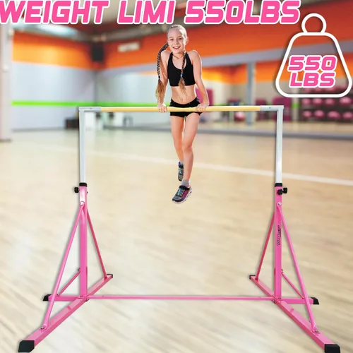 Vista 5 de Barra de gimnasia para niños y adultos de 5 a 25 años, 6 pies de ancho, base de 7.2 pies de largo, barra horizontal para gimnasia, barra kip
