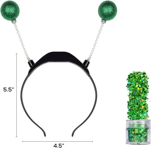Vista 7 de Funcredible Alien Headband and Glitter - Martian Alien Antenna Headband - Space Costume Accessories - Sparkly Alien Costume