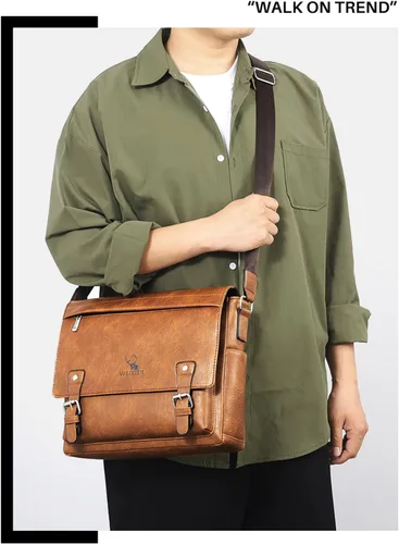 Vista 7 de KUANG! Bolso de hombro para hombre de piel sintética, bolso de mensajero de negocios, maletín de viaje, bolso cruzado con múltiples bolsillos