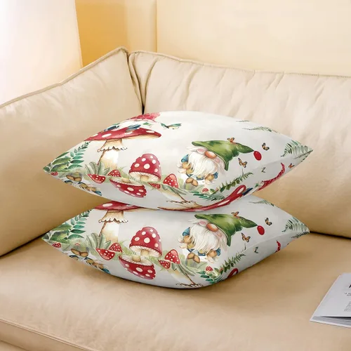 Vista 3 de Fundas de almohada de hongos, fundas de almohada Kawaii de gnomo de primavera para sofá y silla, fundas de cojín de plantas de mariposa, bonitas