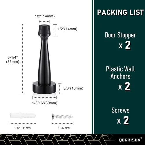 Vista 3 de QOGRISUN 's Topes de puerta negros de latón macizo resistentes, longitud total de 3-1/4 pulgadas de protector de pared decorativo con punta