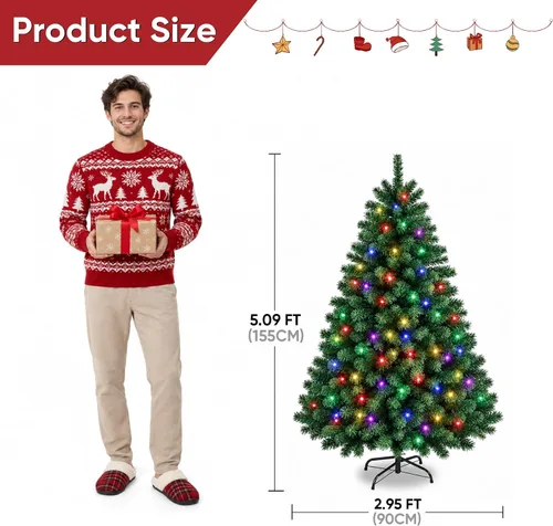 Vista 2 de Northroad Árbol de Navidad artificial preiluminado de 4 pies, árbol de Navidad preiluminado con 450 puntas de ramas y 100 luces con certificación UL