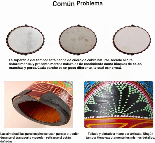 Vista 7 de BORIYAM Tambor Djembe profesionalmente tallado a mano, cabeza de tambor de piel de cabra, pandereta estilo africano occidental, bongo, percusión