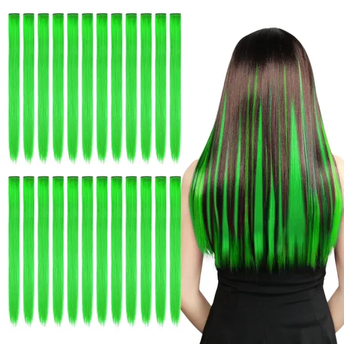 Vista 14 de Kyerivs 48 extensiones de cabello con clip de colores, regalo para niñas, extensiones de cabello arcoíris de 20 pulgadas para niñas, accesorios