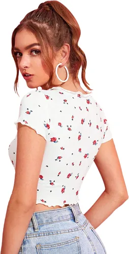 Vista 2 de SweatyRocks Camiseta corta básica de manga corta y cuello redondo para mujer