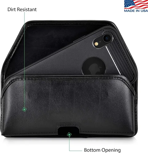 Vista 5 de Turtleback Funda diseñada para iPhone 11 (2019) y iPhone XR (2018), funda de piel negra con clip ejecutivo para cinturón, horizontal