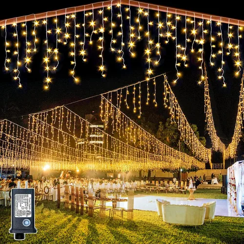 Vista 17 de Luces de carámbano, luces de Navidad de 33 pies con 400 LED, 75 caídas, 8 modos, enchufable e impermeable, para festividades, boda, fiesta, hogar