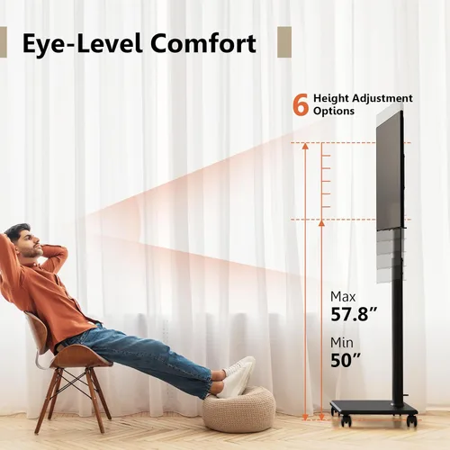 Vista 4 de FITUEYES Soporte de TV móvil para piso para televisores de 32 a 65 70 pulgadas, soporte de TV portátil alto con ruedas, carrito de TV móvil negro
