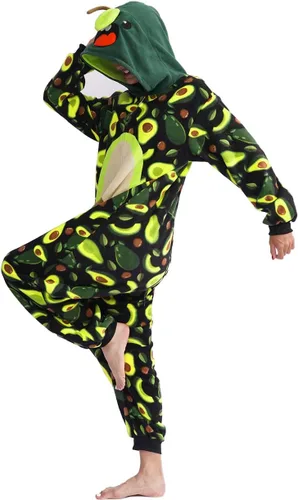 Vista 3 de vavalad Adult Avocado Onesie Pajamas Costume Fruit One Piece Pajamas Cosplay Jumpsuit for Women and Men