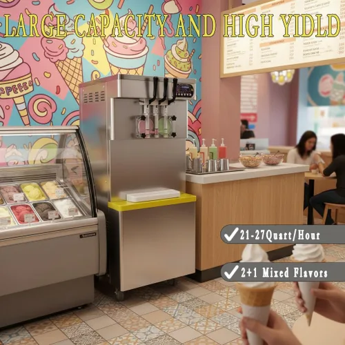Vista 5 de Comercial 3 Sabores Soft Serve Ice Cream Maker,21-27Quart/Hour Máquina de Helado,Yogurt Helado,Tanques superiores refrigerados,Auto