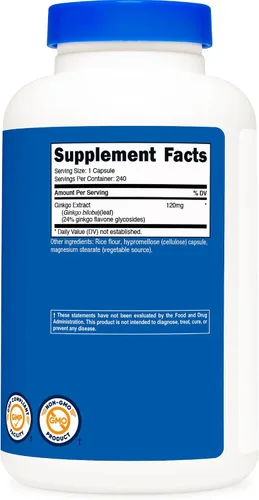 Vista 5 de Envase de 0.0042 onzas con 240 cápsulas de Ginkgo Biloba marca Nutricost., 1 botella, 1