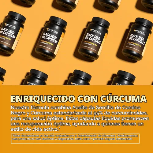 Vista 5 de Cápsulas de aceite de semilla negra con suplemento de curcumina de cúrcuma, 30 porciones
