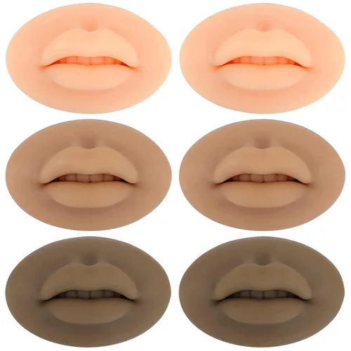 Vista 17 de Labios falsos de tatuaje, 3 piezas de tatuajes, labios de práctica de silicona 5D para prácticas de maquillaje, práctica de tatuajes realistas