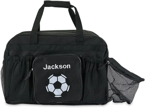 Vista 5 de Lillian Vernon Bolsa de lona de fútbol personalizada para niños, equipo deportivo y de viaje con compartimento para pelotas y botellas de agua