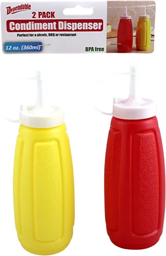 Vista 5 de Dependable Industries inc. Essentials Juego de 2 condimentos de aderezo de ensalada de salsa de tomate de mostaza exprimible de plástico, 12 onzas
