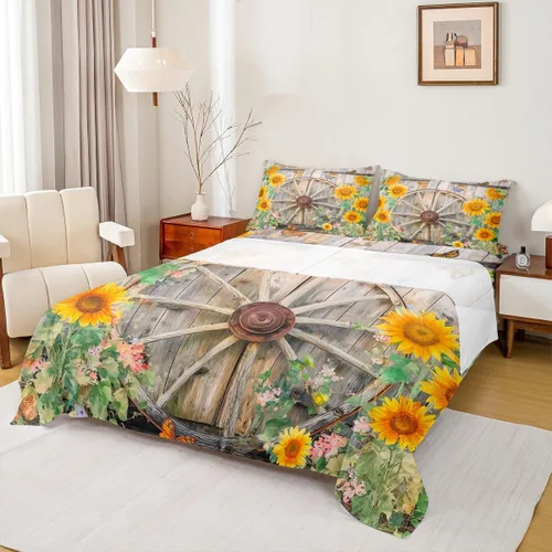 Vista 18 de Erosebridal Juego de sábanas rústicas de granja, tamaño individual, diseño de mariposa y girasol, para niños y adultos, estilo retro, grunge, verde