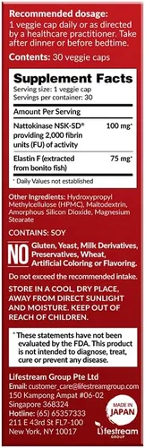 Vista 9 de LABO Nutrition VesseCLEAR EX: Nattokinase NSK-SD+Elastina F para Vasos Sanguíneos Limpios y Flexibles. Japón con la Mayor Prueba de Investigación