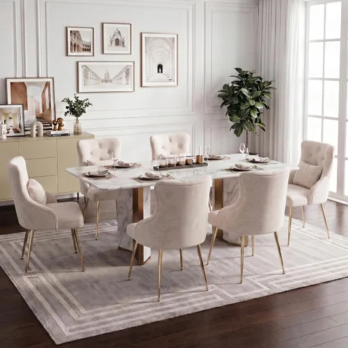 Vista 6 de Sillas de comedor de terciopelo, sillas de acento tapizadas de terciopelo, silla de cocina con patas de metal y almohada lumbar para comedor, sala