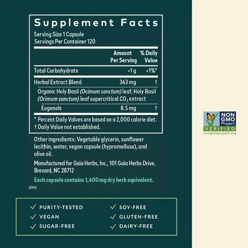 Vista 3 de Gaia Herbs Hongos de melena de león – Apoyo a la salud del cerebro y los nervios* – 120 fito-cápsulas líquidas veganas y hoja de albahaca sagrada