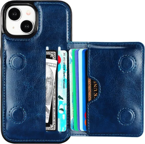 Vista 17 de KIHUWEY - Funda tipo cartera para iPhone 15 (piel, tarjetero), color negro Ranuras para tarjetas de crédito, soporte, piel sintética, cierre