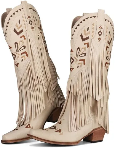 Vista 2 de SaraIris Botas vaqueras hasta la rodilla con flecos para mujer