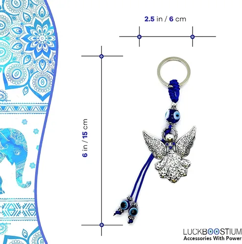 Vista 2 de LUCKBOOSTIUM Hermoso ángel con cristal azul y adorno colgante de mal de ojo, dijes de buena suerte, llaves del hogar, bolso, bolsos y accesorios