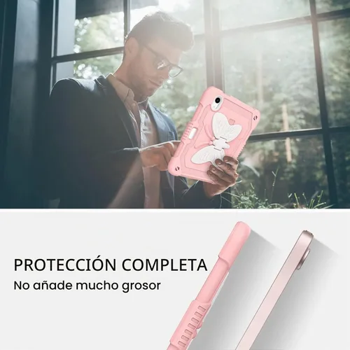 Vista 6 de DUEDUE Funda para iPad mini 7 (A17 Pro) 2024, iPad mini 6 2021, alas de mariposa con soporte para lápiz, funda protectora a prueba de golpes