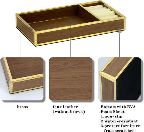 Vista 3 de KEZNGUU Bandeja de valet de cuero para hombres con almacenamiento de anillos, organizador de mesita de noche de 10 pulgadas, pequeña bandeja EDC