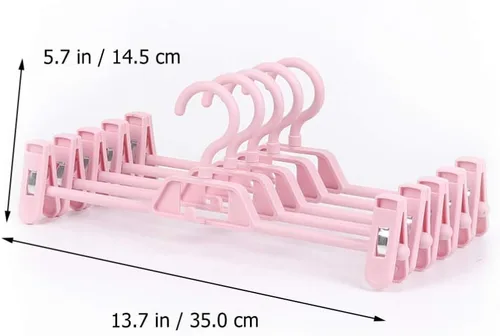 Vista 4 de DOITOOL Paquete de 10 perchas antideslizantes rosas para pantalones con clips ajustables, clips de plástico retráctiles para el hogar