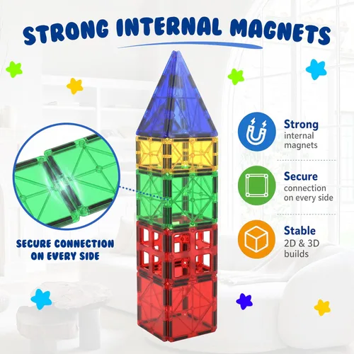 Vista 6 de Bloques de construcción de azulejos magnéticos, bloques magnéticos educativos STEM para niños, creatividad, aprendizaje preescolar, juguetes