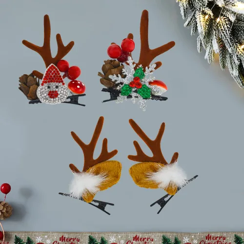 Vista 6 de 2 pares de pinzas para el cabello de Navidad, cuernos de reno, horquillas de Navidad, cuernos de ciervo, orejas de cocodrilo, accesorios
