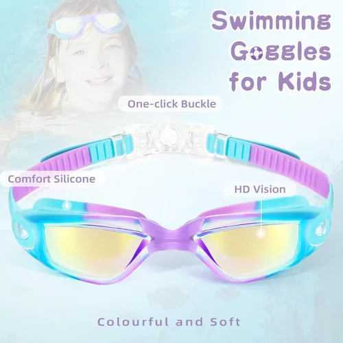 Vista 2 de Freela Gafas de natación para niños, paquete de 2 gafas de natación para niños de 3 a 14 años, gafas de natación para niños y niñas, antivaho
