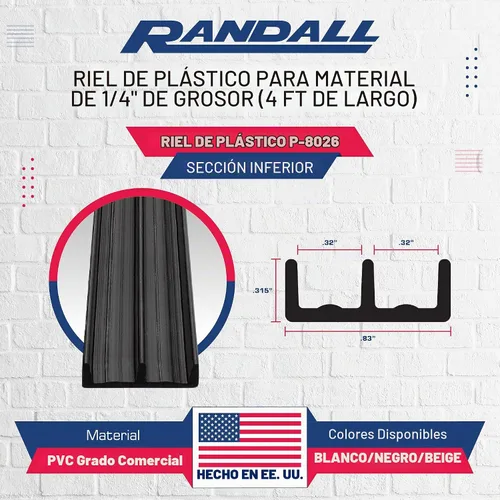 Vista 5 de Randall Manufacturing - Pista de puerta corredera de plástico de 1/4" Negro