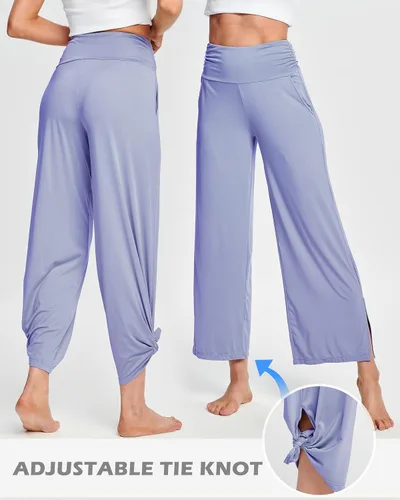 Vista 3 de HARTPOR Pantalones de yoga de pierna ancha para mujer, pantalones palazzo, pantalones casuales de cintura alta, pantalones de pijama cómodos