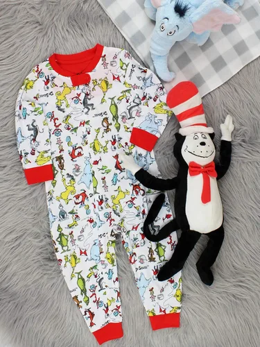 Vista 7 de Dr. Seuss Grinch Cat in The Hat - Pijama sin pies para niños pequeños, Multi