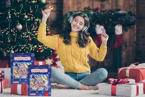 Vista 5 de Fruidles Paquete de 100 unidades de bastones de caramelo de Navidad, sabor afrutado multicolor, envueltos individualmente, 2 pulgadas
