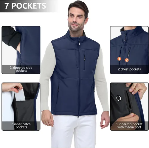 Vista 3 de Outdoor Ventures Chaleco de correr para hombre, ligero, resistente al viento, forro polar, sin mangas, para golf
