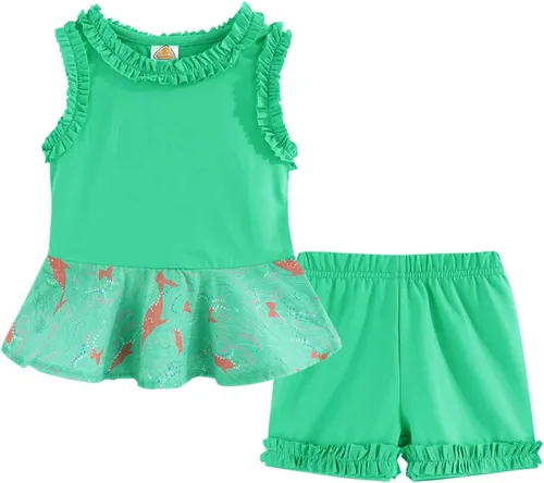 Vista 19 de LittleSpring Conjunto de verano para niñas con camiseta sin mangas y pantalones cortos florales