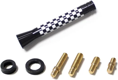 Vista 6 de iJDMTOY Antena corta a cuadros de 3 pulgadas con tema de tablero de ajedrez blanco/negro compatible con Mini Cooper (todos los modelos) y más otros