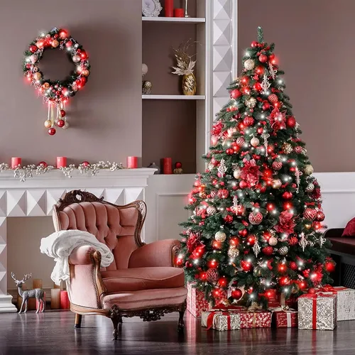 Vista 2 de 120 luces LED rojas y blancas de Navidad para exteriores, cadena de luces de Navidad de 40 pies, 8 modos, luces de hadas rojas y blancas