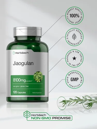 Vista 6 de Horbäach Cápsulas Jiaogulan 120 unidades Extracto de hierbas Gynostemma Pentaphyllum Suplemento sin OMG, sin gluten