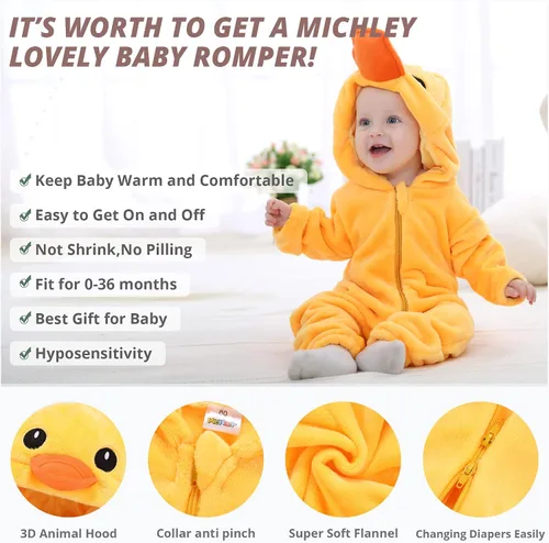 Vista 2 de MICHLEY Disfraz unisex de animal para bebé overol con capucha para invierno otoño Halloween cosplay Pato