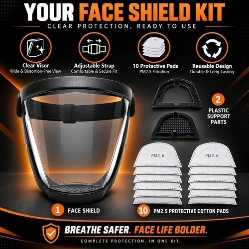 Vista 4 de Protector facial completo, protector facial antivaho transparente