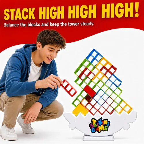Vista 3 de BBnote Juego gigante XL de 48 piezas para adultos y niños, juegos de torre de mesa Tetra para fiesta de viaje familiar, juguete apilable